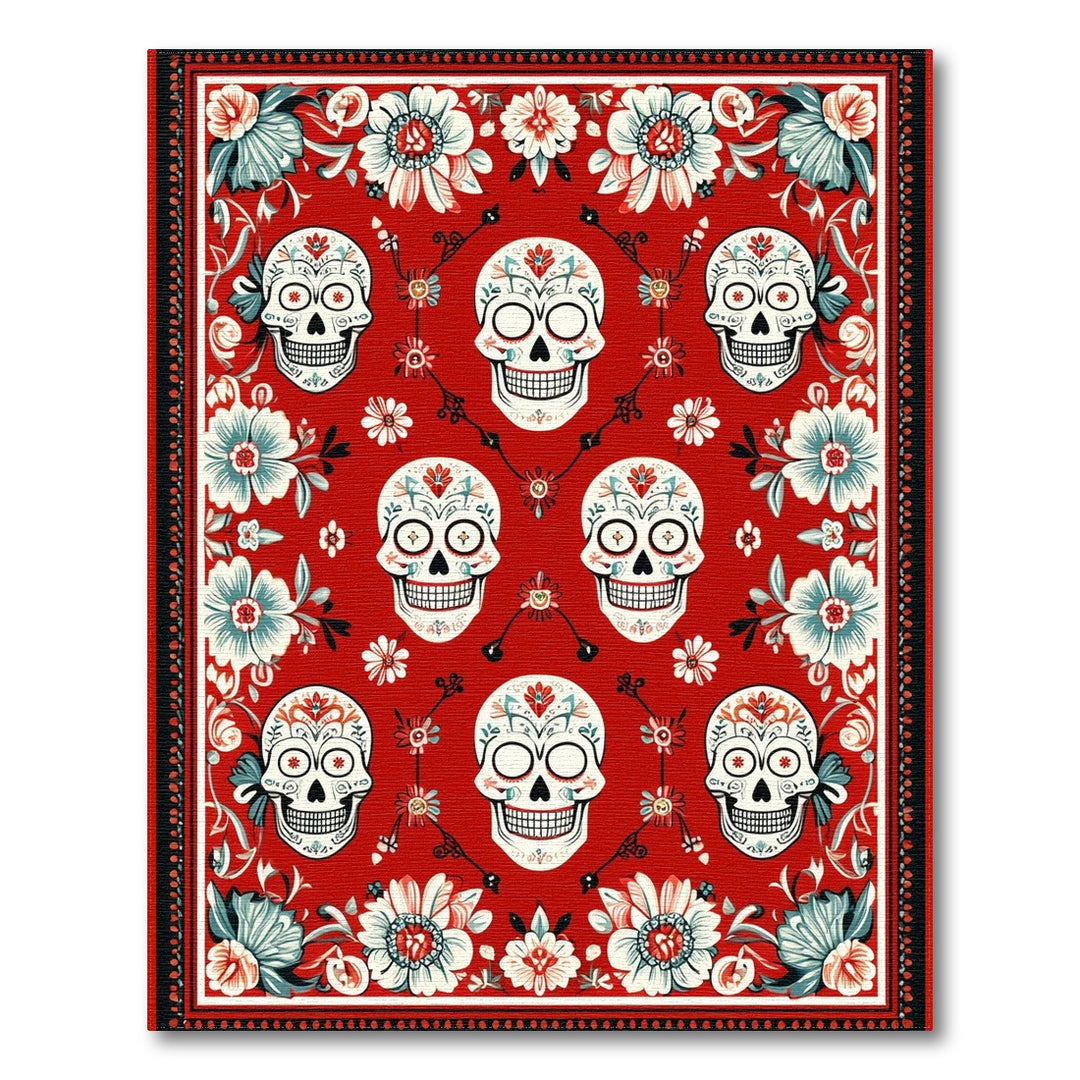 Red Floral Sugar Skull Area Rug