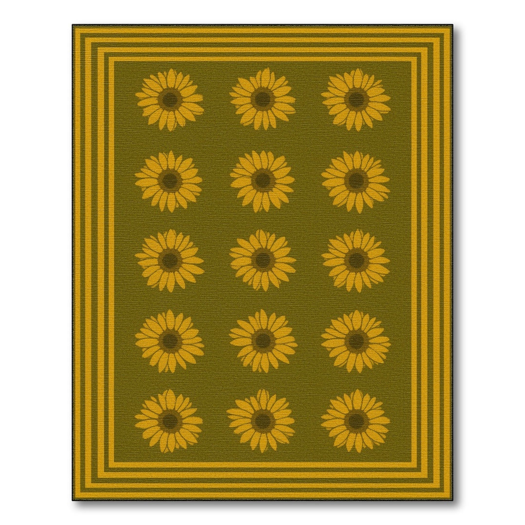 Green Sunflower Floral Area Rug