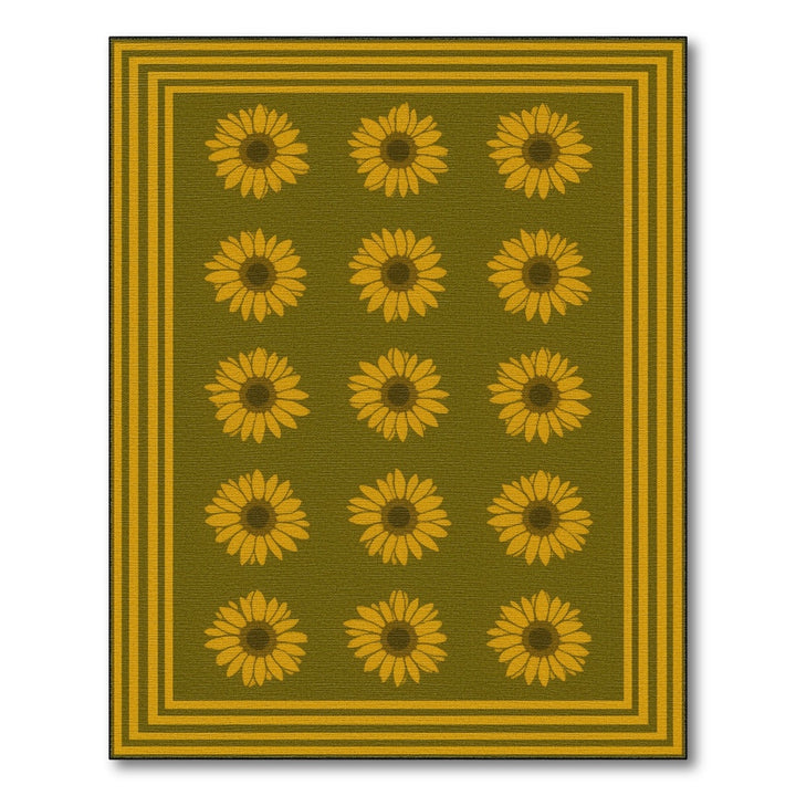 Green Sunflower Floral Area Rug
