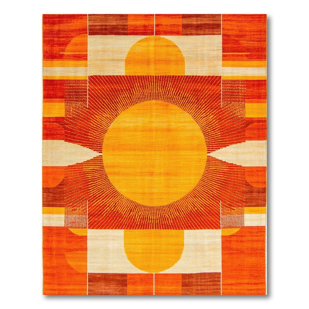 Orange Sunburst Geometric Modern Area Rug