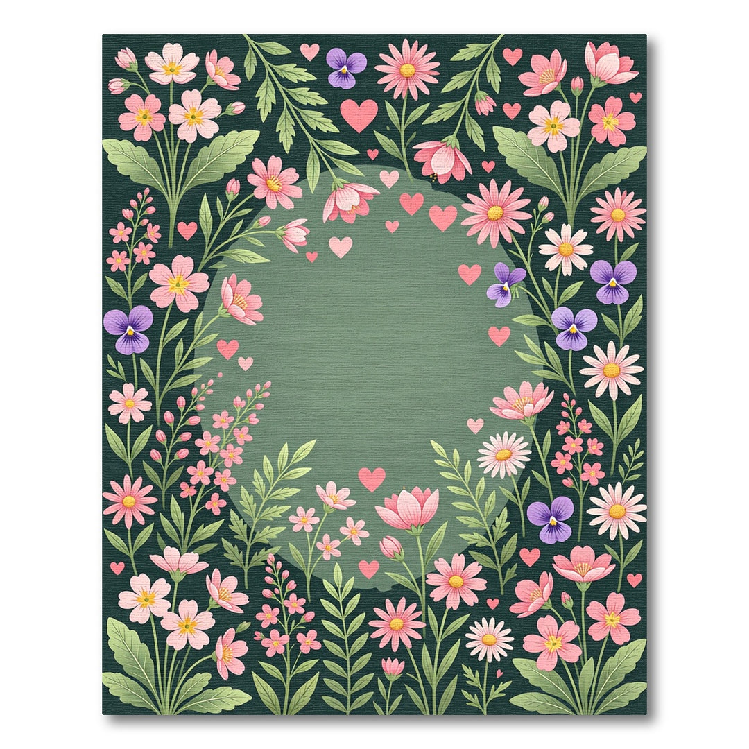 Sweet Pink Floral Heart Garland Rug