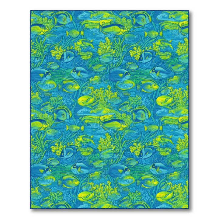 Blue and Teal Blue Fish Coral Coastal Area Rug