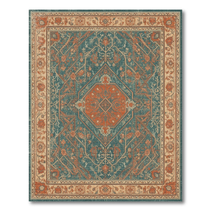 Distressed Vintage Teal Orange Distressed Vintage Area Rug