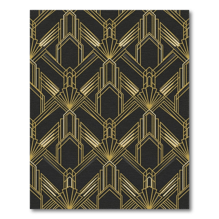 Art Deco Black Gold Geometric Fan Rug