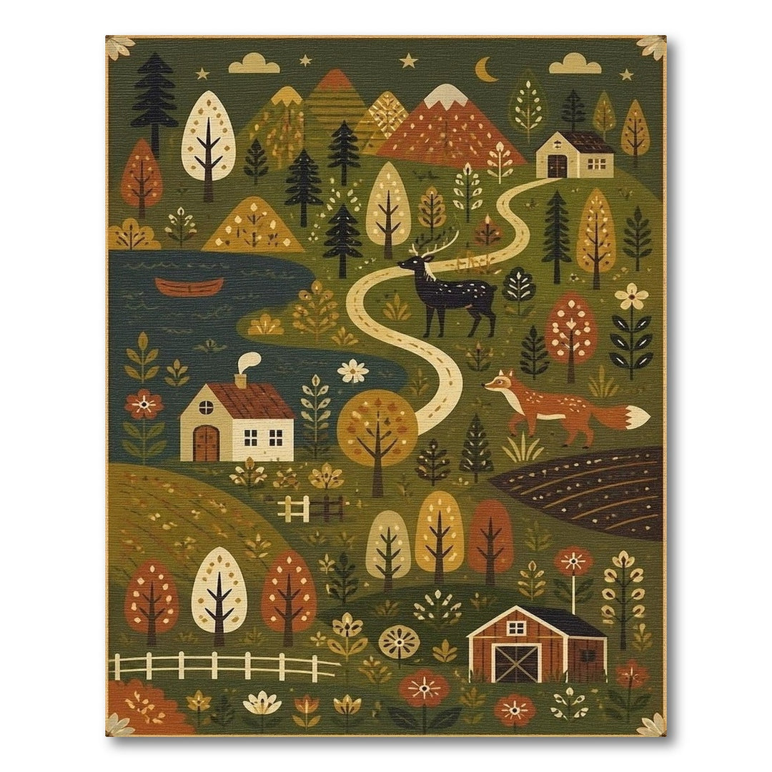 Rustic Woodland Scene Washable Area Rug