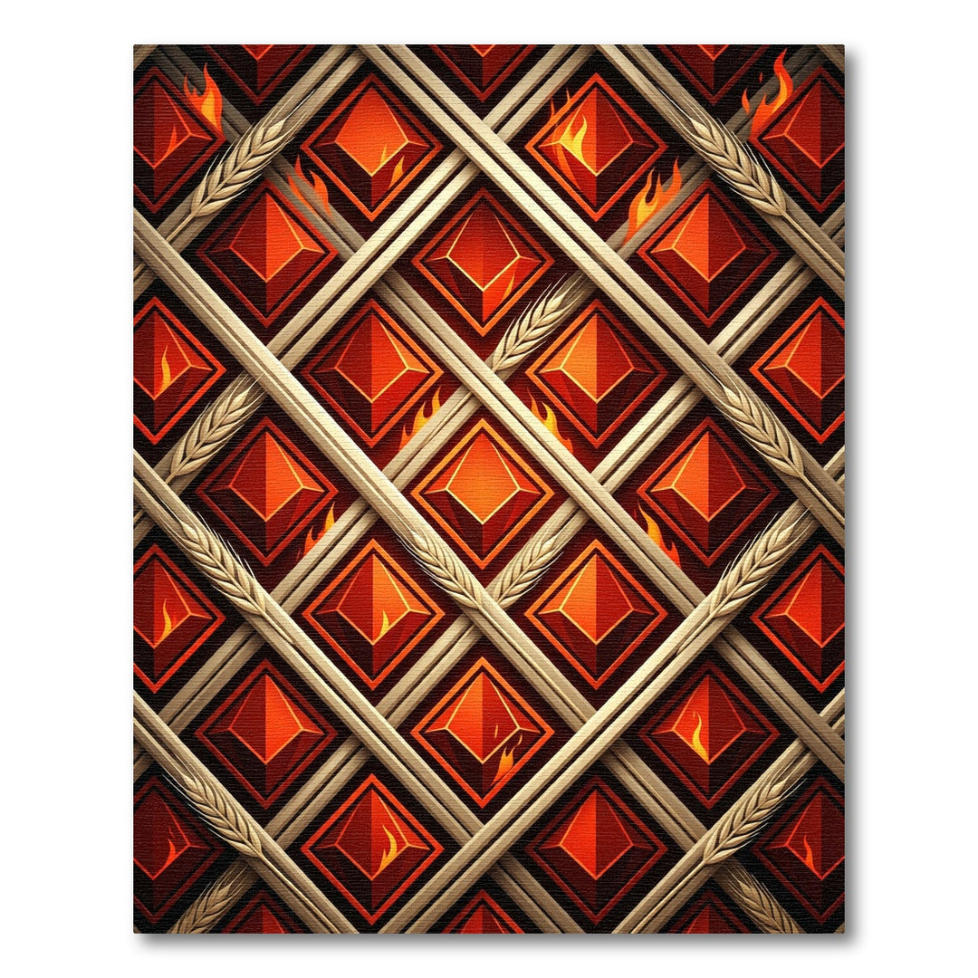 Fiery Red Diamond Lattice with Wheat Rug