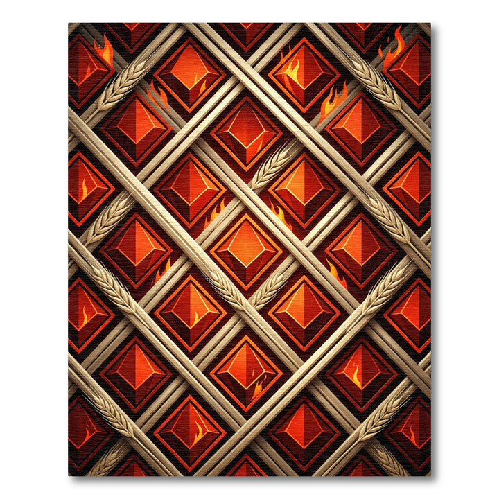Fiery Red Diamond Lattice with Wheat Rug