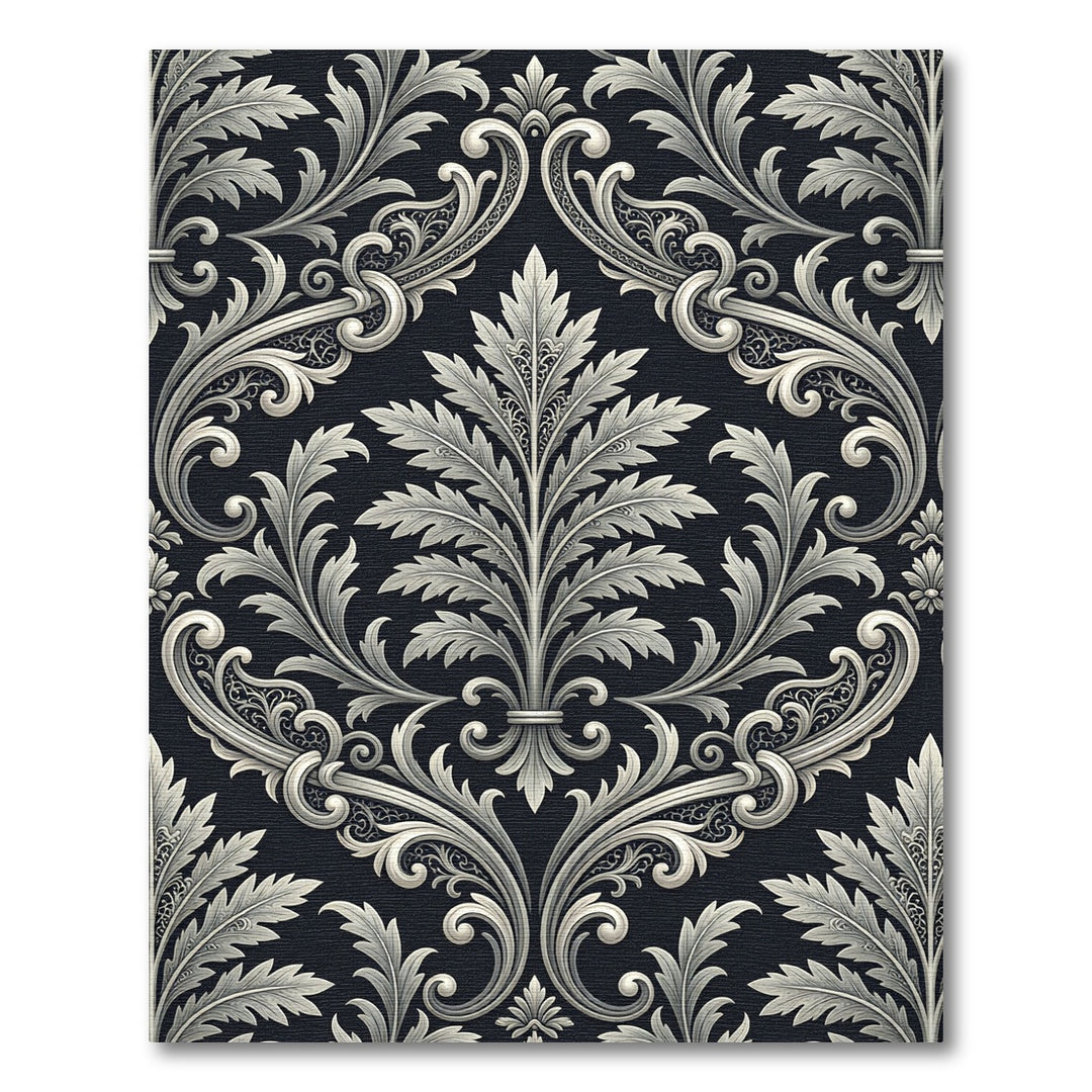 Elegant Gray Acanthus Leaf Ornament Rug