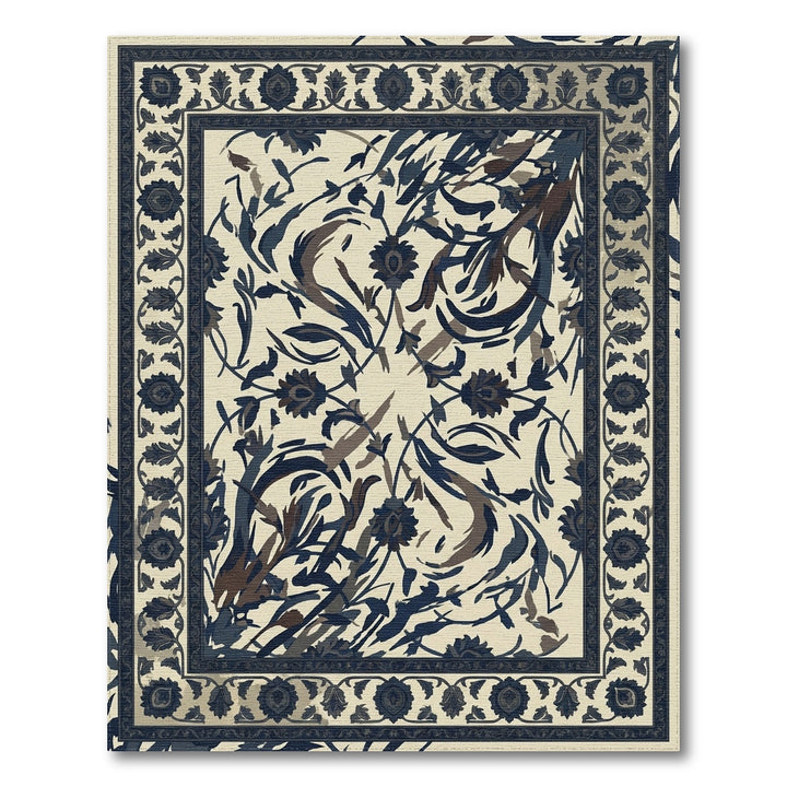 Deep Blue Floral Garden Medallion Rug