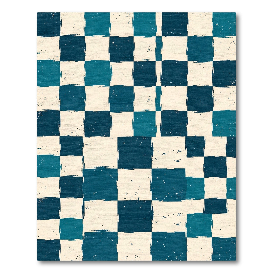 Distressed Teal Checkered Squares Rug