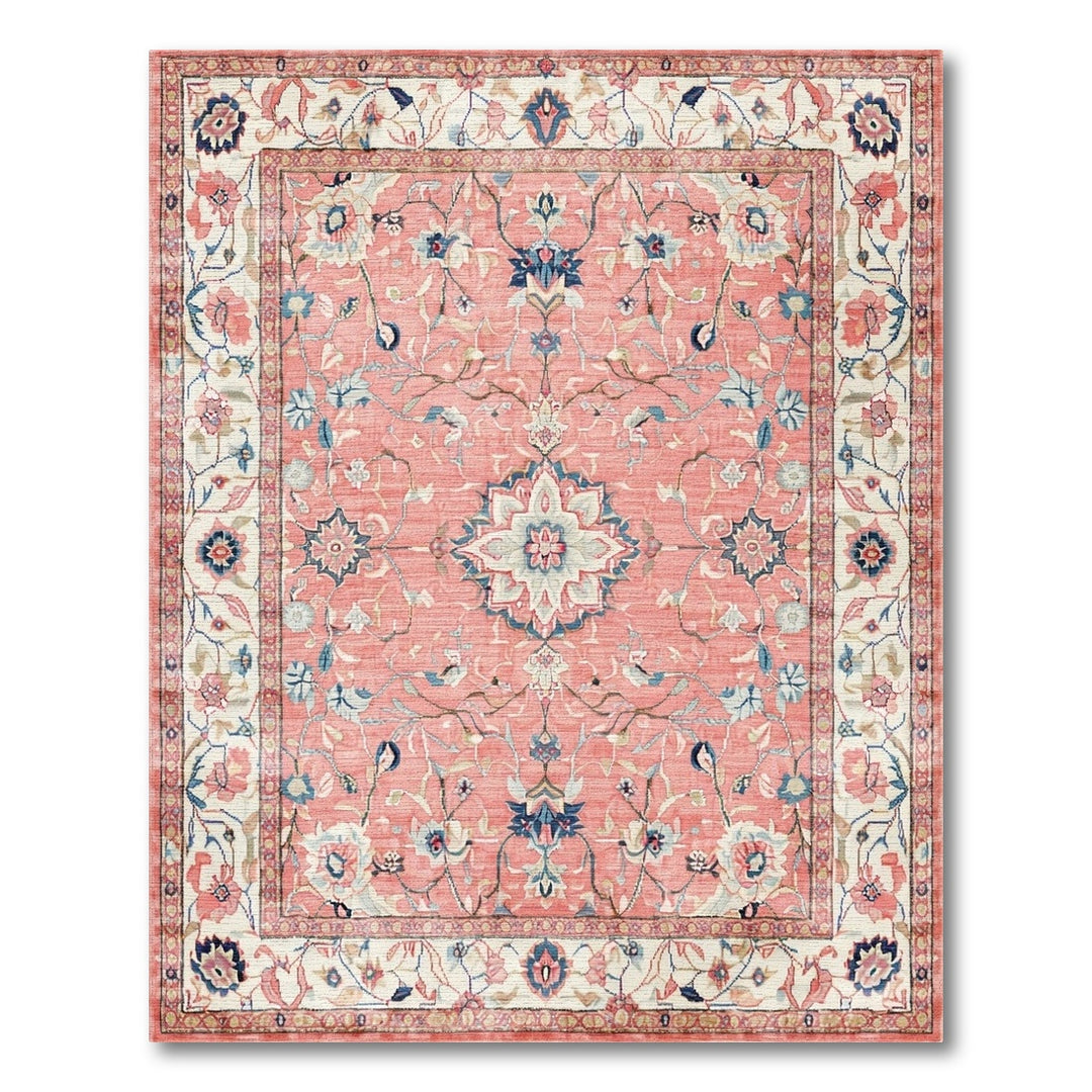 Pink Floral Medallion Vintage Area Rug