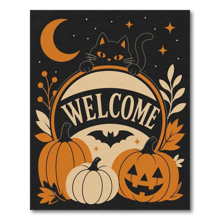 Halloween Welcome Black Cat Pumpkin Area Rug