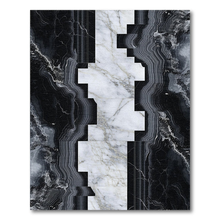 Black and White Black White Marble Geometric Area Rug