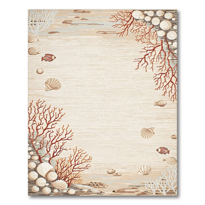 Beige Coastal Coral Seashell Area Rug