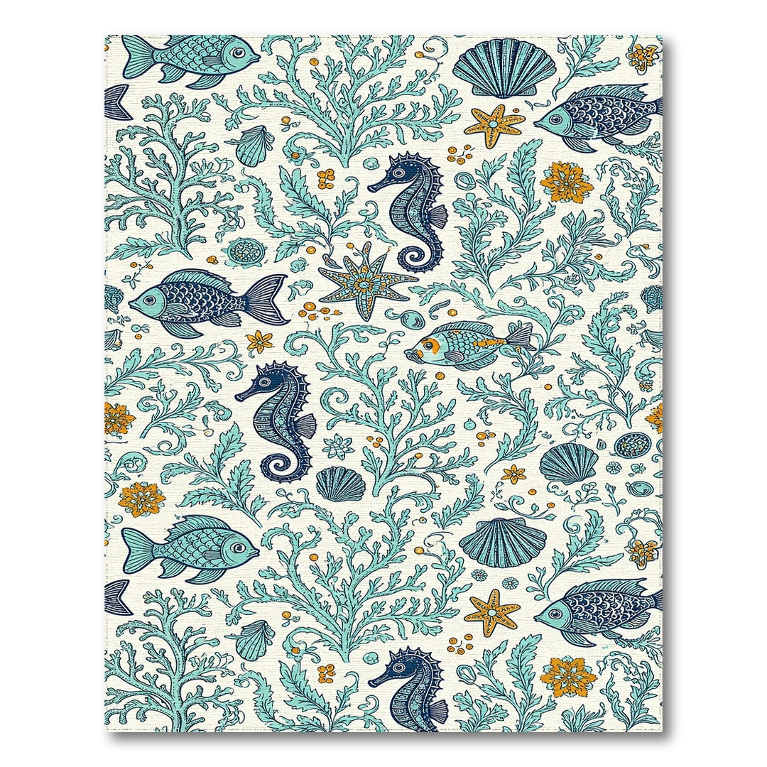 Blue Teal Seahorse Coastal Area Rug