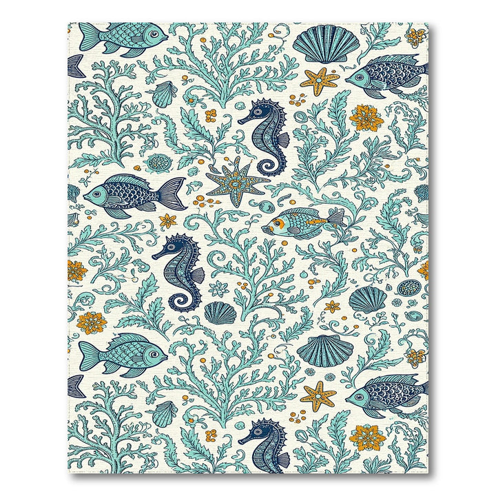 Blue Teal Seahorse Coastal Area Rug