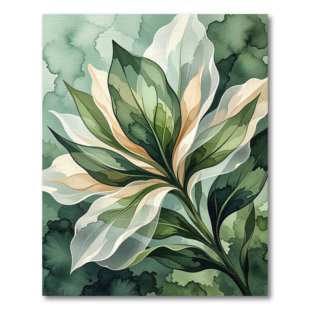 Serene Green Leaf Watercolor Bloom Rug