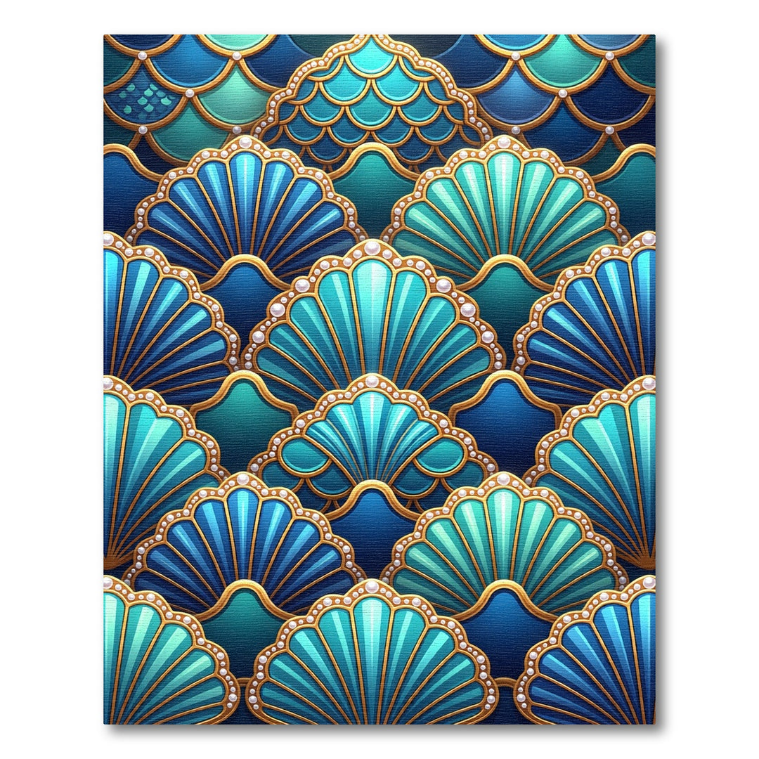 Ocean Blue Scallop Shell Medallion Rug