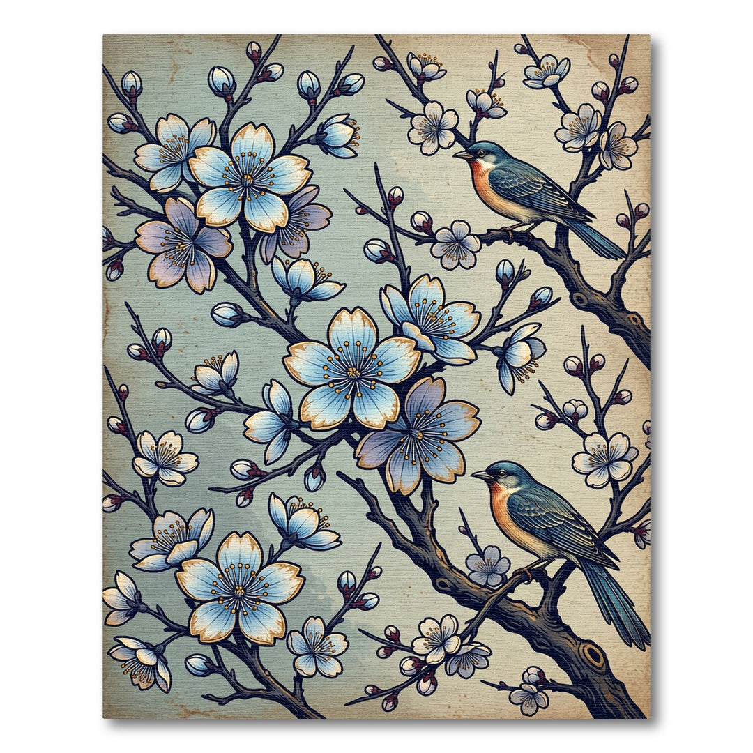 Blue Blossom Bird Branch Composition Rug