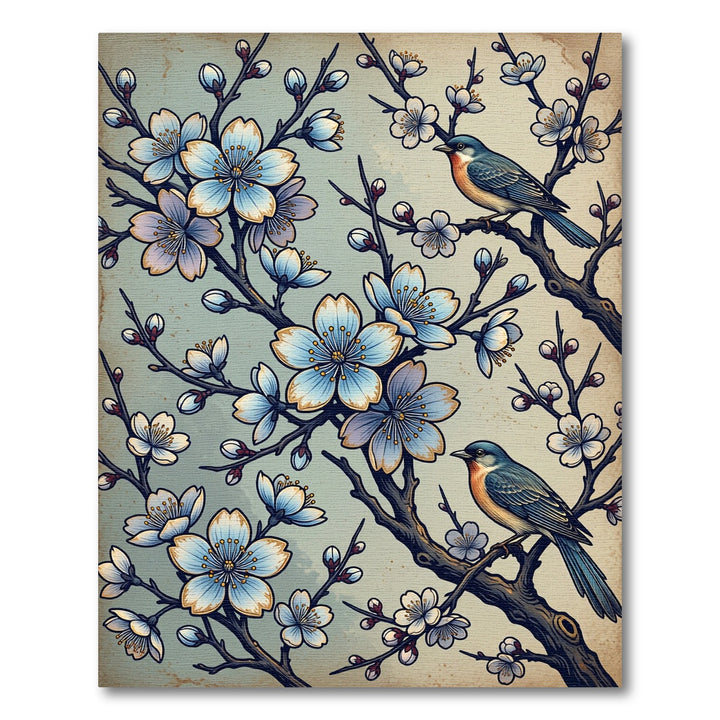 Blue Blossom Bird Branch Composition Rug