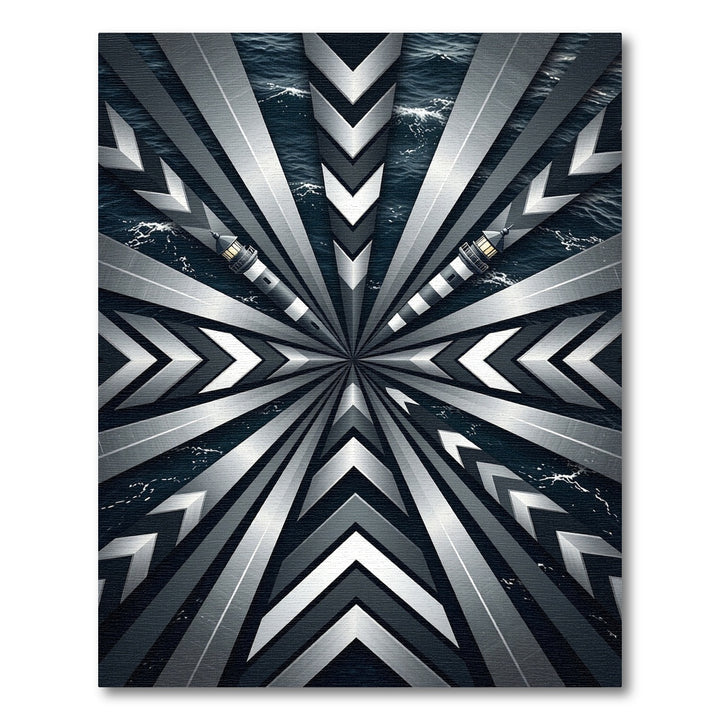 Modern Geometric Lighthouse Ocean Rug