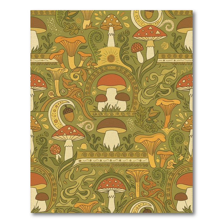 Forest Mushroom Medallion Swirl Rug