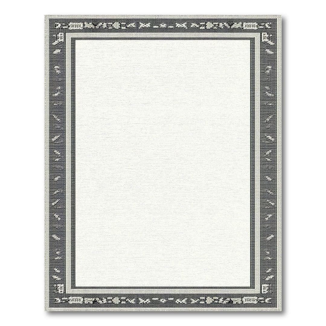 Black White Heritage Tribal Border Area Rug