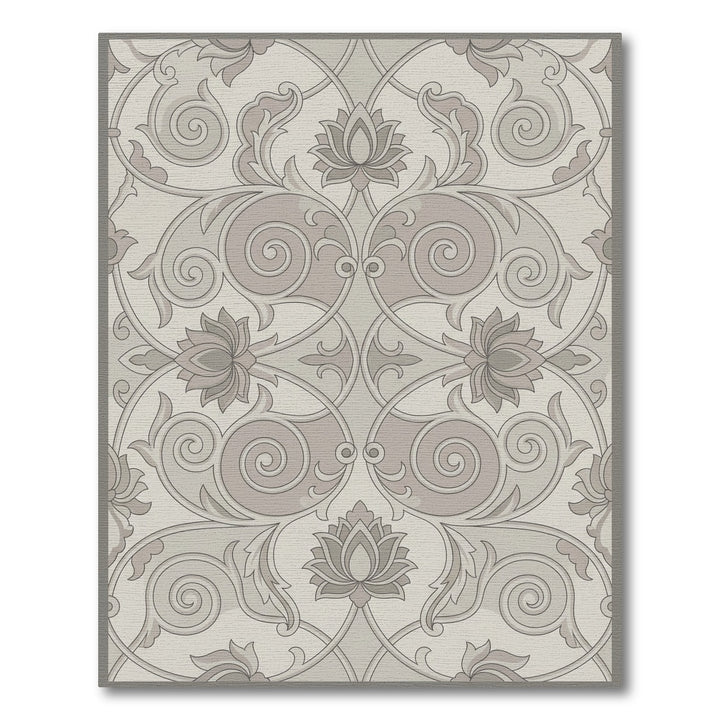 Neutral Beige Lotus Scroll Work Rug