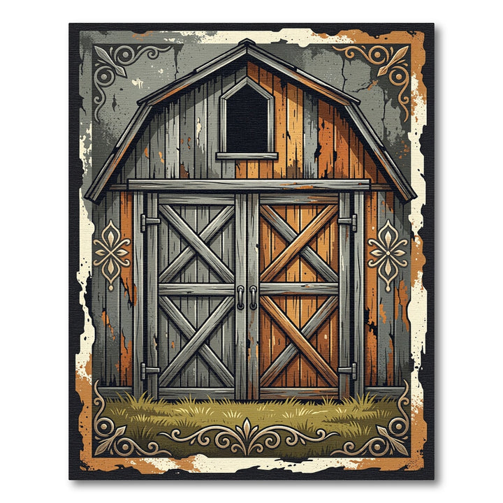 Rustic Barn Wood Doors Floral Accent Rug