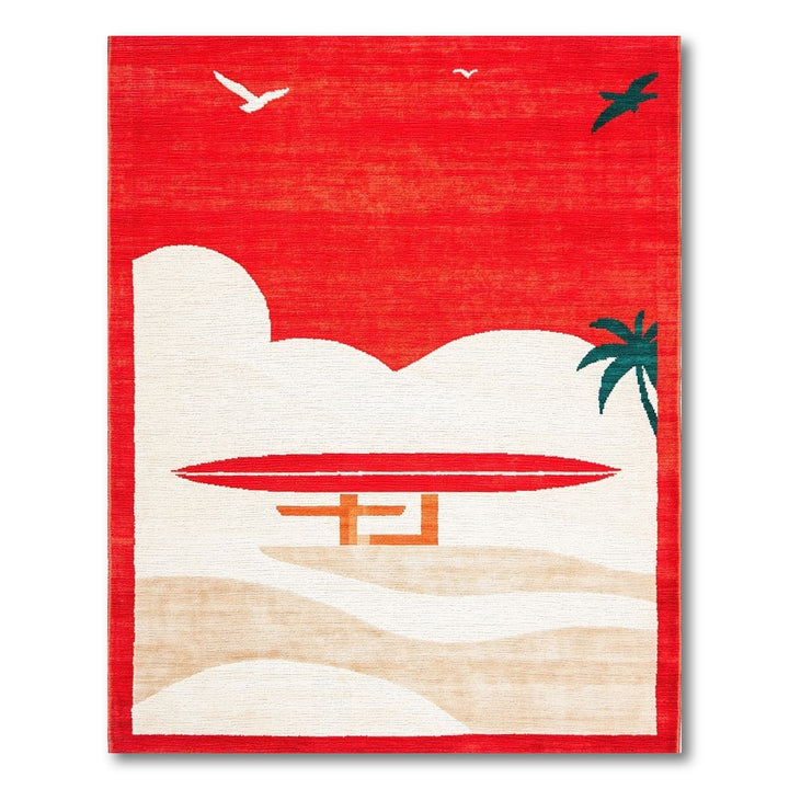 Red Sunset Surfboard Coastal Area Rug
