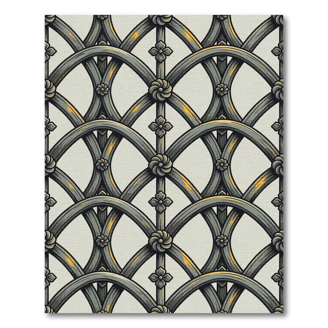 Ornate Gray Arch Floral Medallion Rug