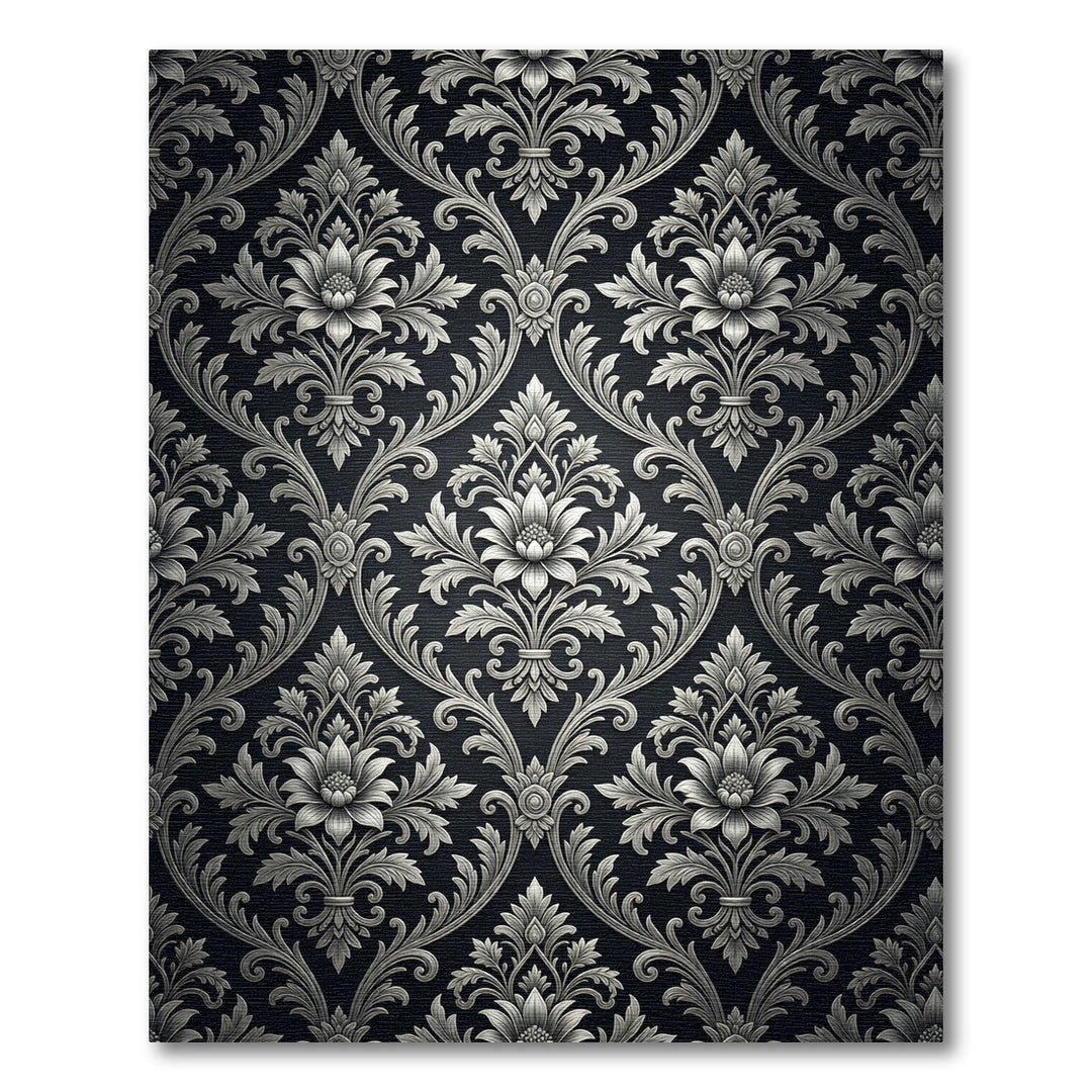 Elegant Silver Floral Damask Rug