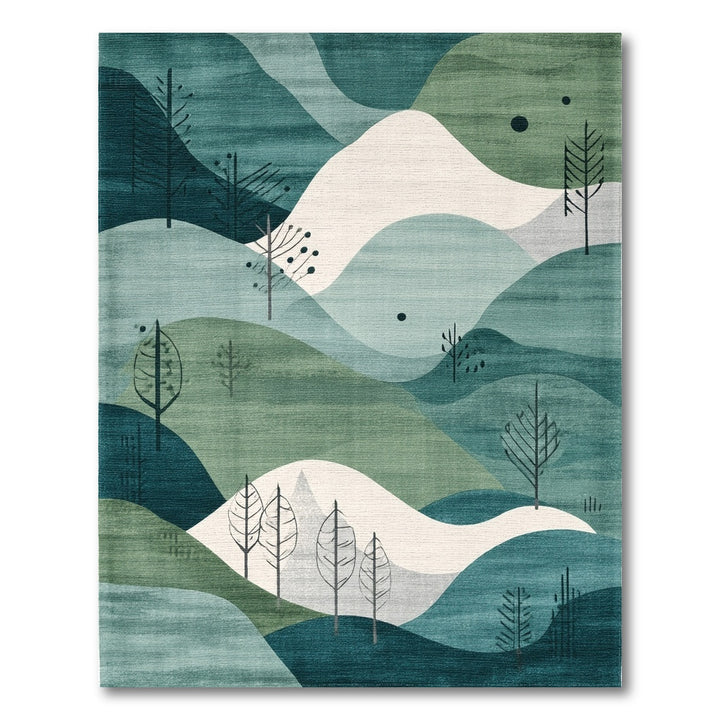 Blue Teal Abstract Hills Area Rug