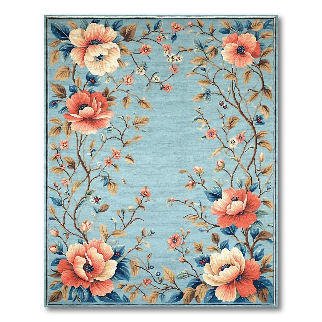 Blue Floral Vintage Area Rug