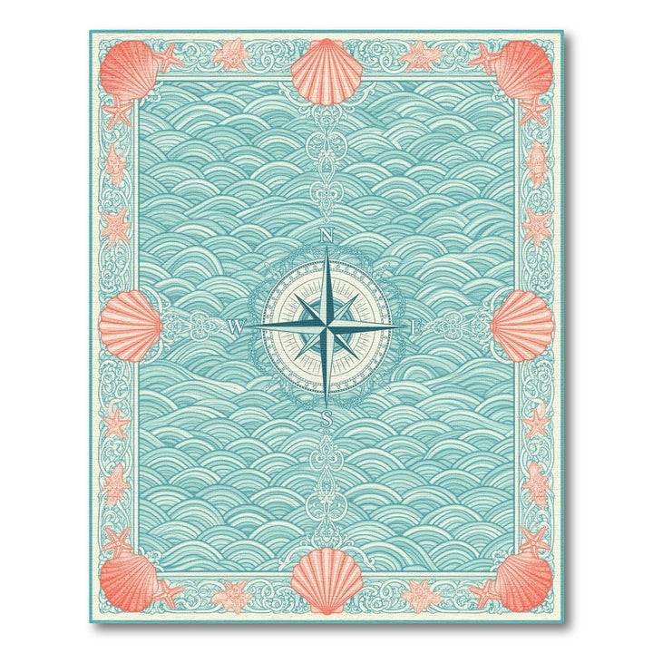 Coastal Compass Wave Teal Area Rug