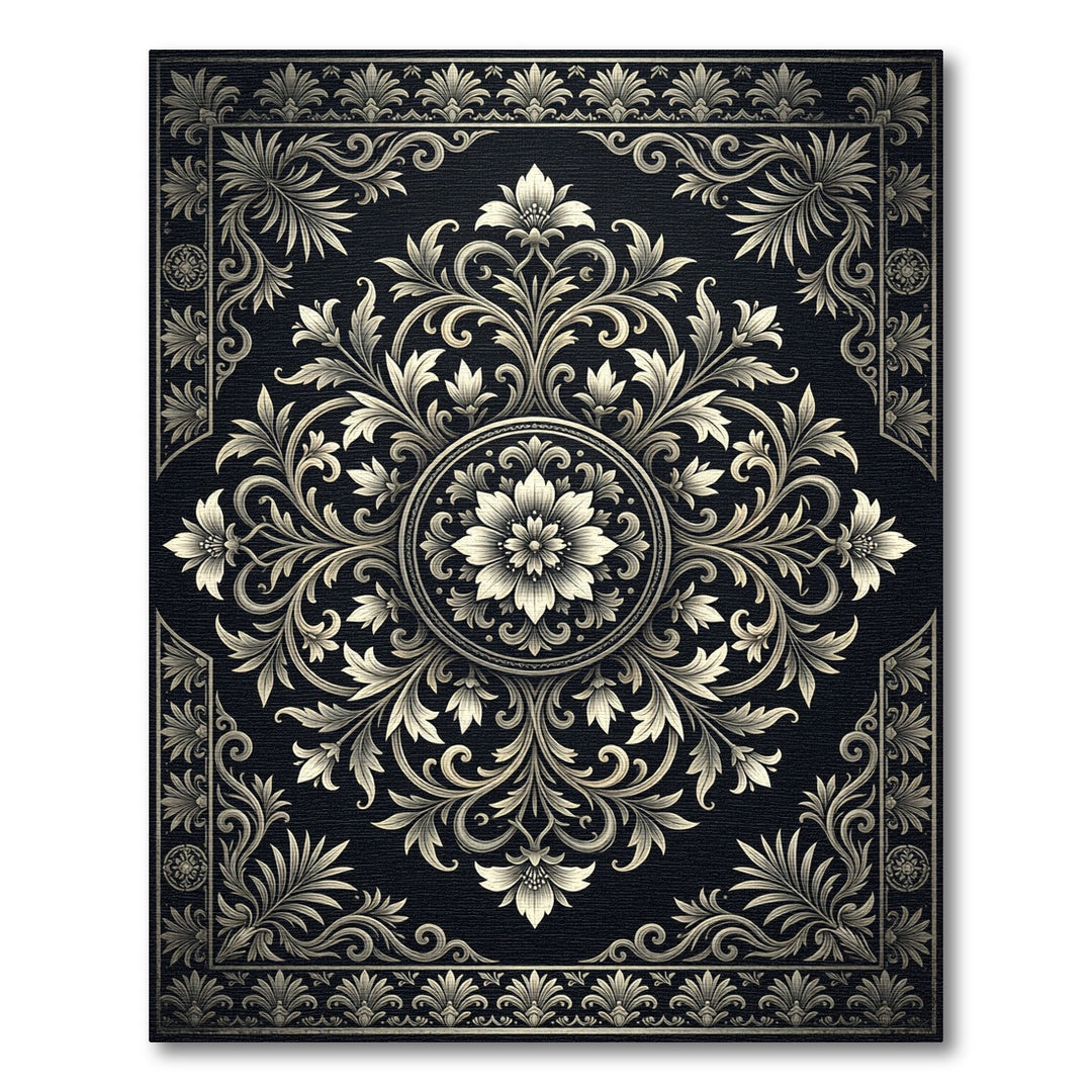 Classic Black Gold Floral Scroll Rug