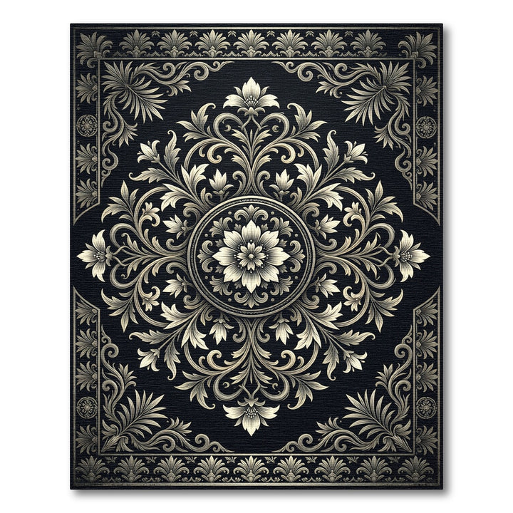 Classic Black Gold Floral Scroll Rug