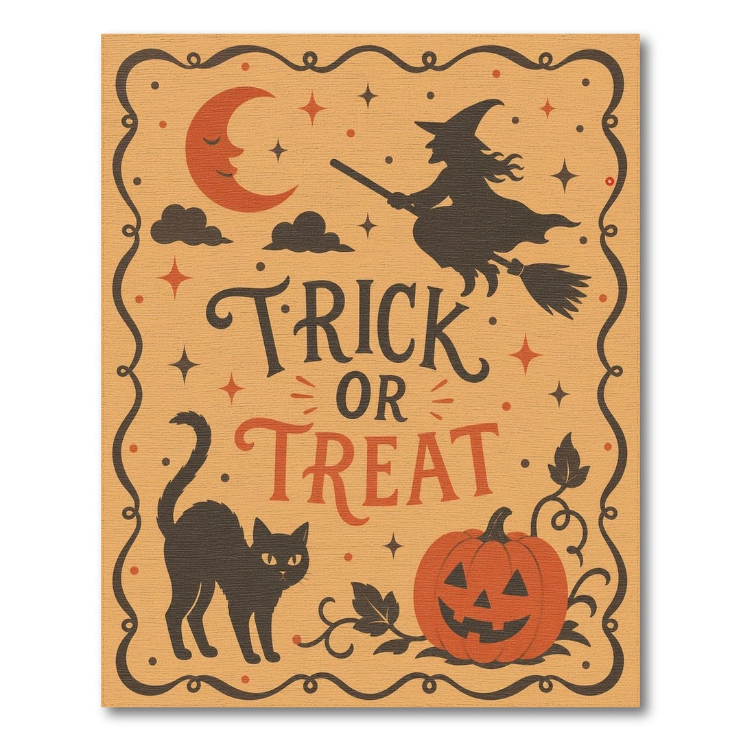 Trick or Treat Halloween Witch Cat Orange Rug