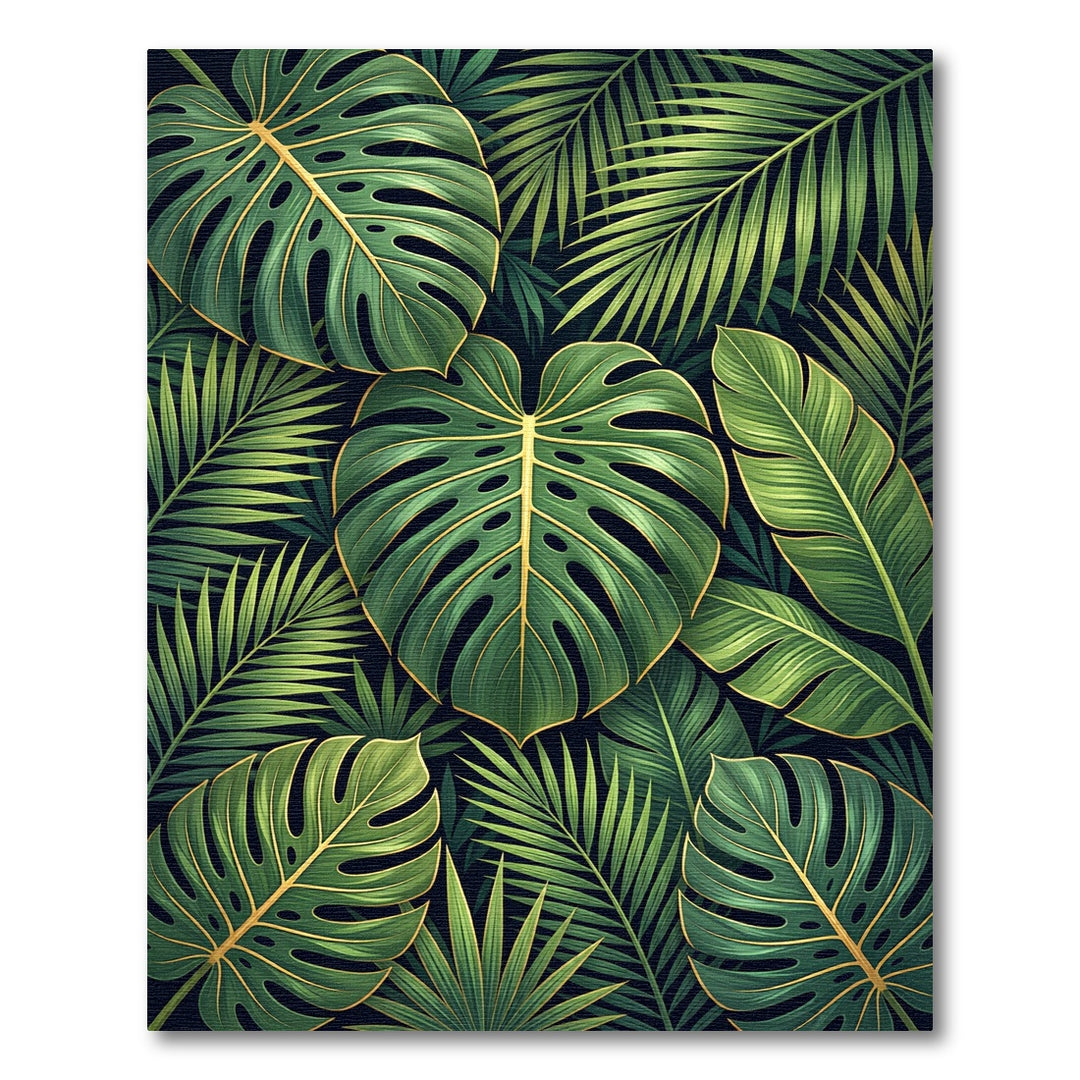 Exotic Green Monstera Palm Leaves Rug