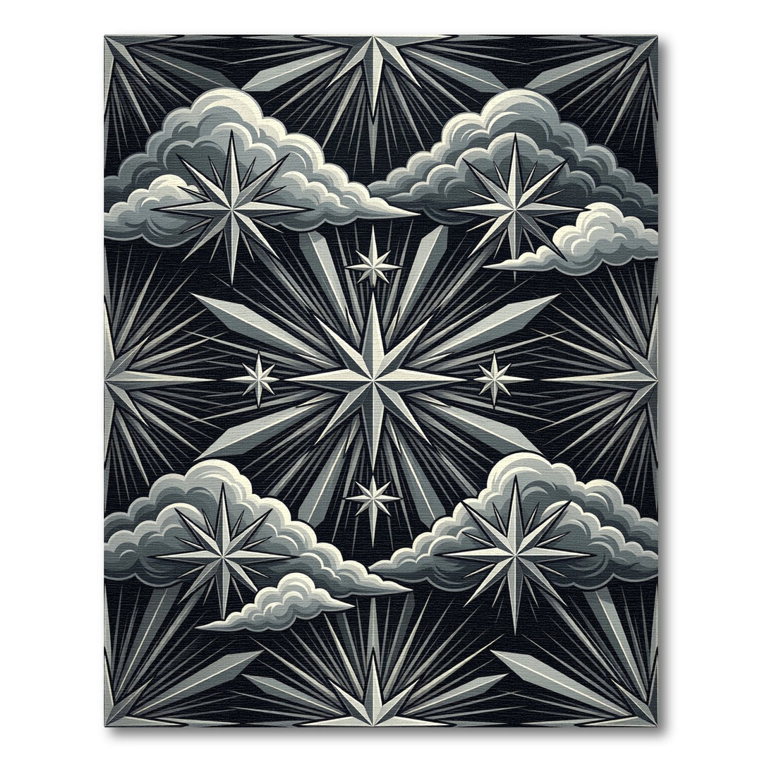 Art Deco Celestial Star Clouds Rug