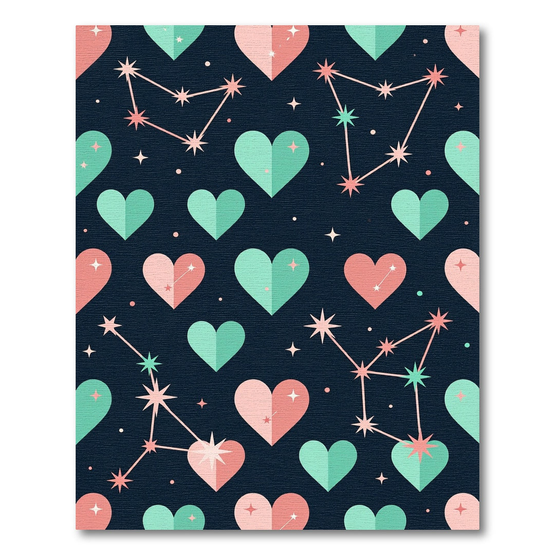 Cosmic Hearts Constellations Teal Coral Rug