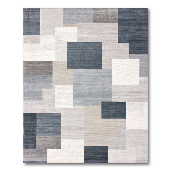 Modern Grey Geometric Block Area Rug