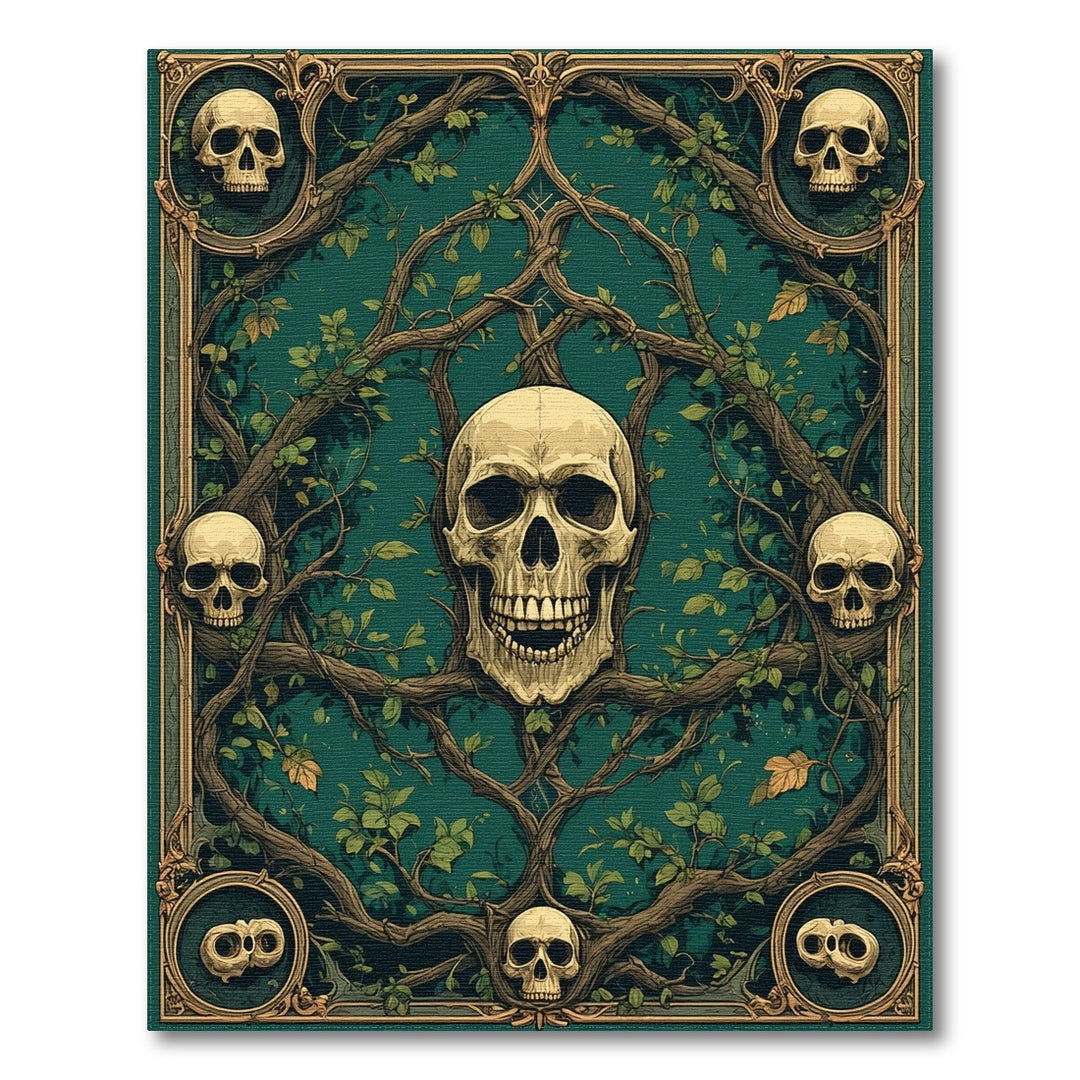 Skull Vine Teal Area Rug