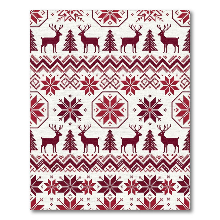 Crimson Reindeer and Snowflakes Tapestry Rug