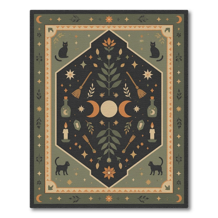 Mystic Cat Moon Green Area Rug