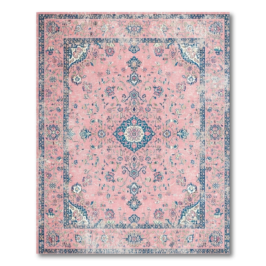 Pink Distressed Vintage Floral Area Rug