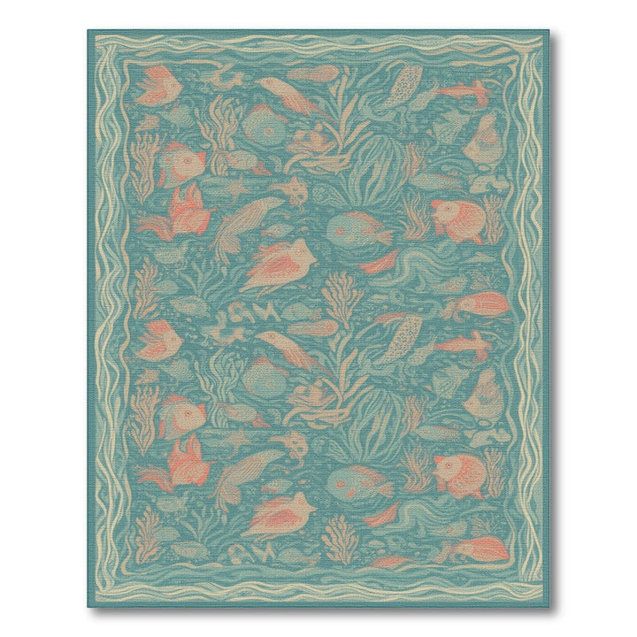 Blue and Teal Blue Teal Ocean Fish Washable Area Rug