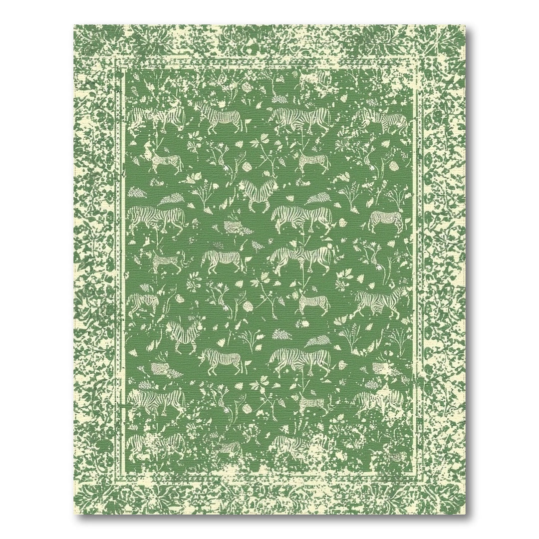 Green Zebra Floral Area Rug
