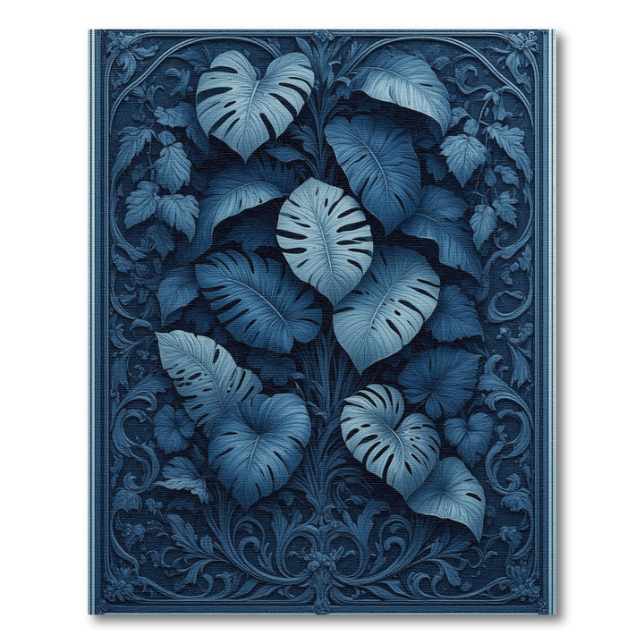 Blue Monstera Leaf Floral Vintage Area Rug