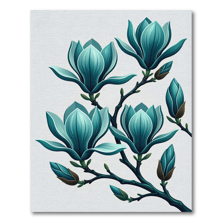 Teal Magnolia Blossom Branch Accent Rug